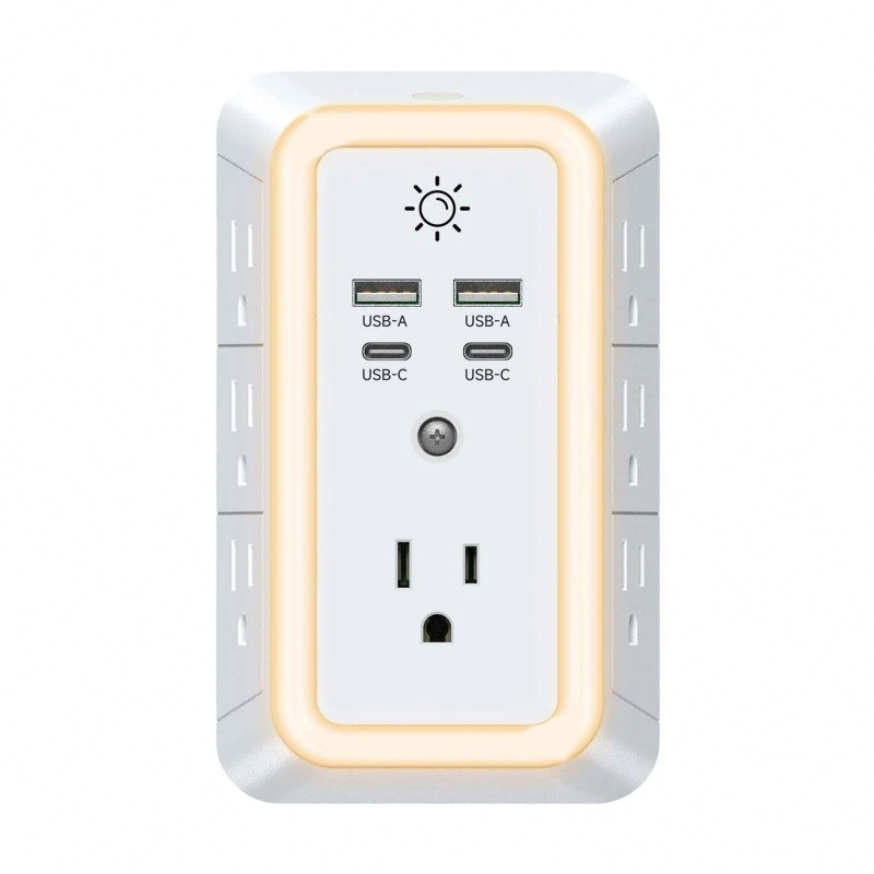 Strip Daya AS 7-Outlet dengan Lampu Malam LED