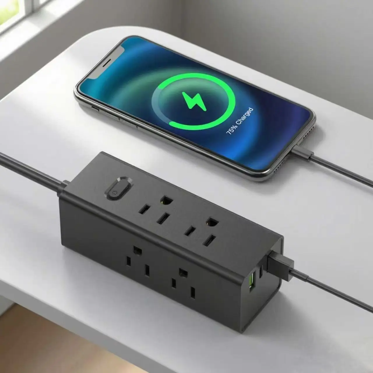 Strip Daya AS dengan Strip Daya Perjalanan Kabel Ekstensi Steker Datar USB